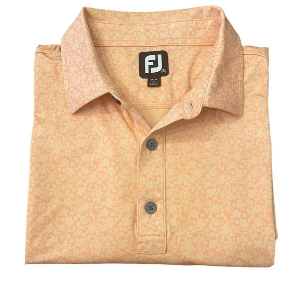 FootJoy Polo Shirt Mens XL Floral Print Golf Performance Stretch Orange Wicking - Picture 1 of 10